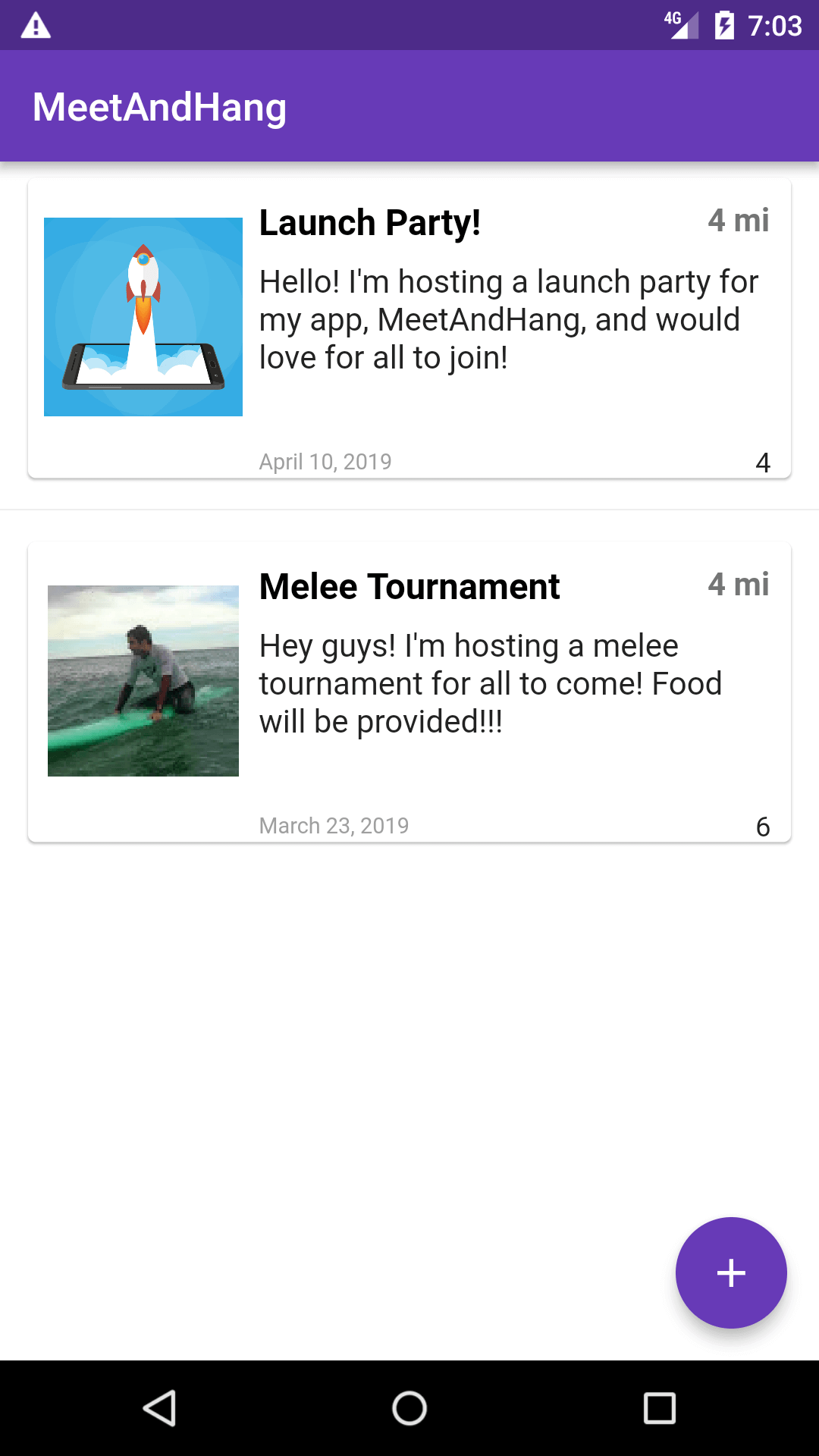 Image of MeetAndHang app on an android phone
